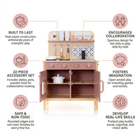 Wooden Play Kitchen Set - Montessori Pretend Cooking 22pc Ages 3+