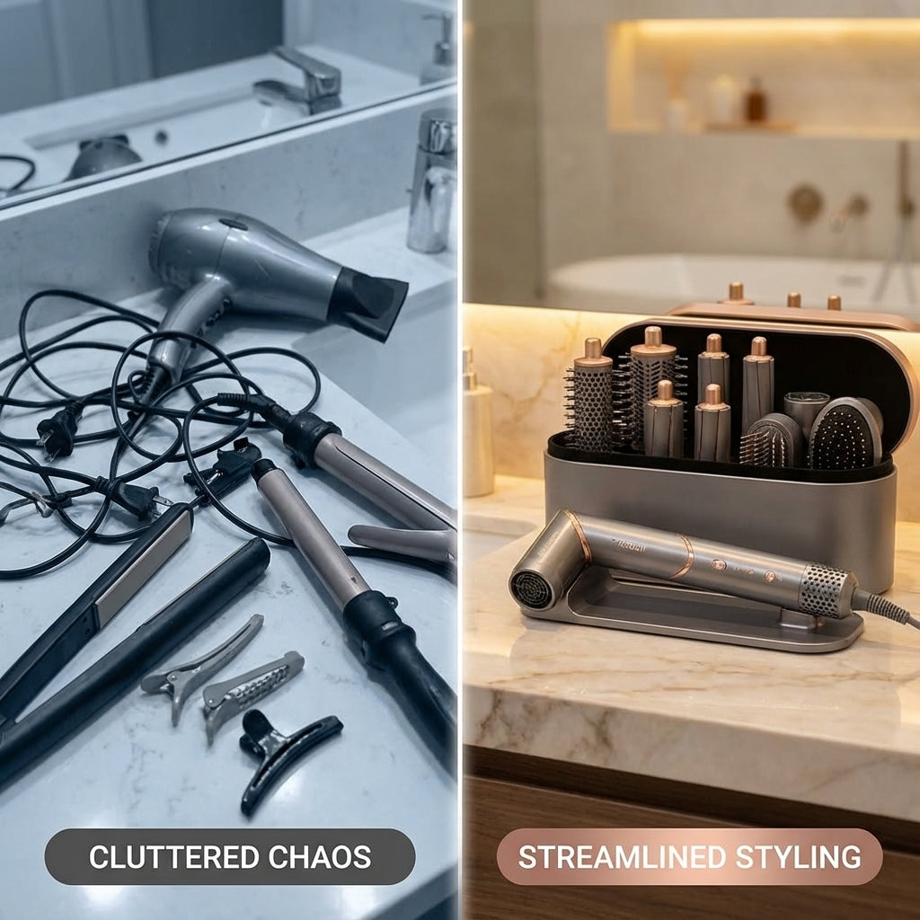 OSOJI 2-in-1 Hair Styler with 9 Hot & Cool Nozzles and Air Directionator, Straightener and Dryer for All Hair Types, with Travel Case| Hair Dryer