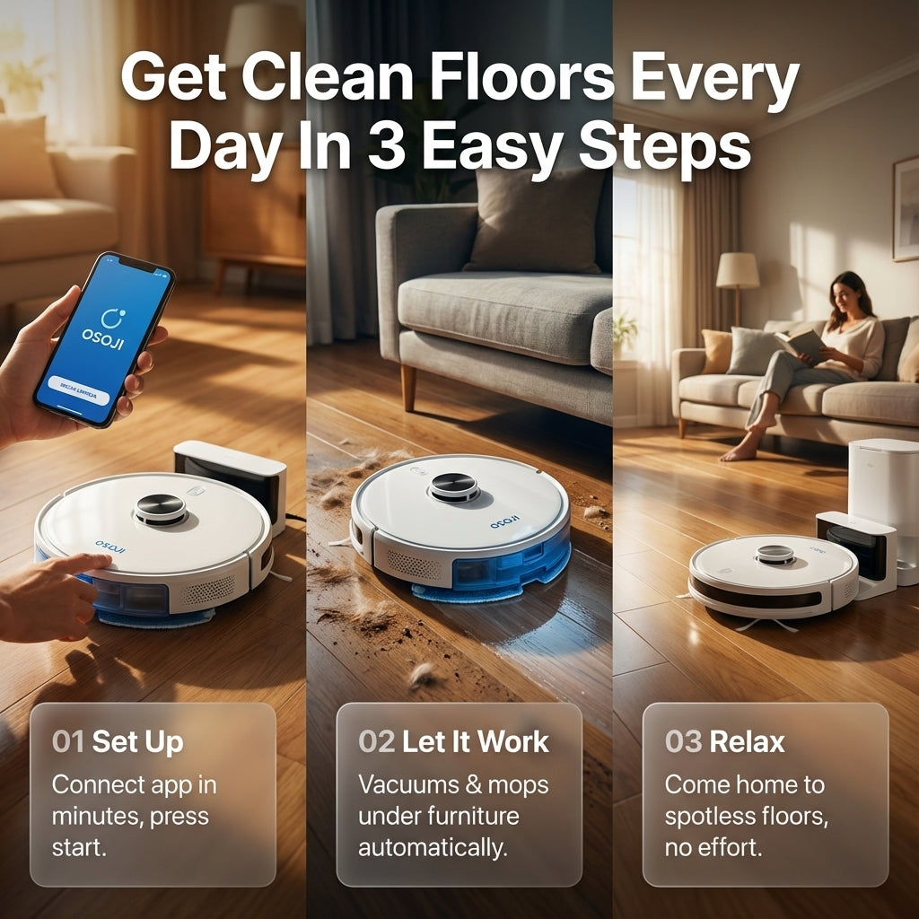 OSOJI 3-in-1 Robot Vacuum and Mop - Robotic Vacuum Cleaner - Robot Vacuum - Dojo Duo 990 - WiFi Connection. HEPA Filter. Powerful Suction System, Ultra-Quiet | Vaccuum Duo